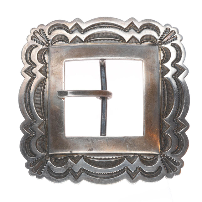Patrick Ohlinger Southwestern sterling silver stamped belt buckle  Navajo style