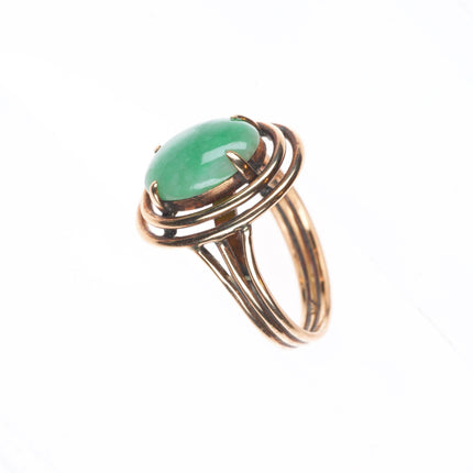 sz7.5 vintage 14k gold modernist mid century green jade ring