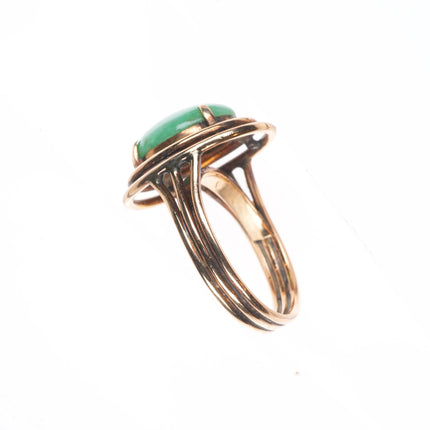 sz7.5 vintage 14k gold modernist mid century green jade ring