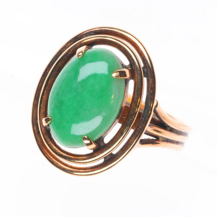 sz7.5 vintage 14k gold modernist mid century green jade ring