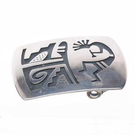 Gene Pooyouma Hopi overlay Kokopelli belt buckle sterling silver vintage