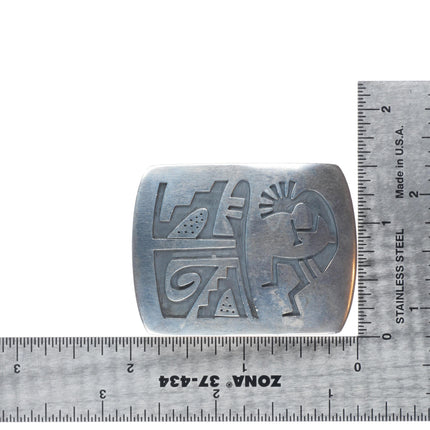 Gene Pooyouma Hopi overlay Kokopelli belt buckle sterling silver vintage