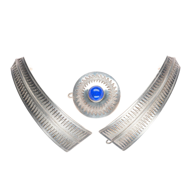 Large Ray Scott Navajo overlay 3pc lapis belt buckle set sterling silver