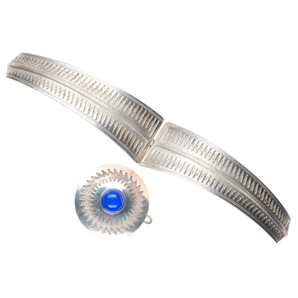 Large Ray Scott Navajo overlay 3pc lapis belt buckle set sterling silver