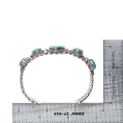 6.75" 1940's-50's Navajo Blue Gem turquoise braided sterling silver cuff bracelet