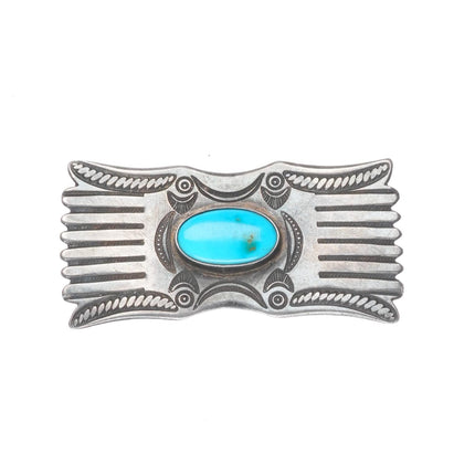 c1940's Nice Navajo stamped/chiseled sterling silver pin/brooch with turquoise