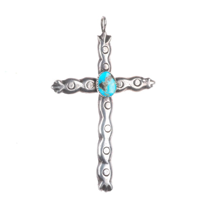 Big vintage Navajo sterling silver cross with turquoise