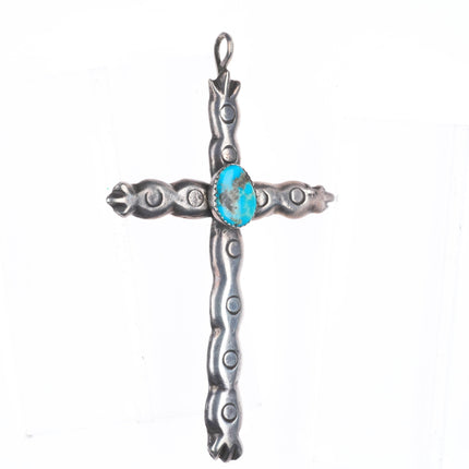 Big vintage Navajo sterling silver cross with turquoise