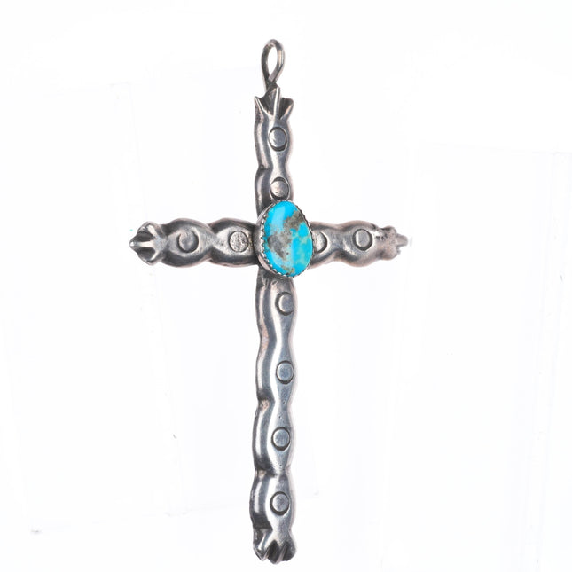 Big vintage Navajo sterling silver cross with turquoise