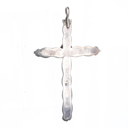 Big vintage Navajo sterling silver cross with turquoise