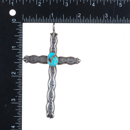 Big vintage Navajo sterling silver cross with turquoise