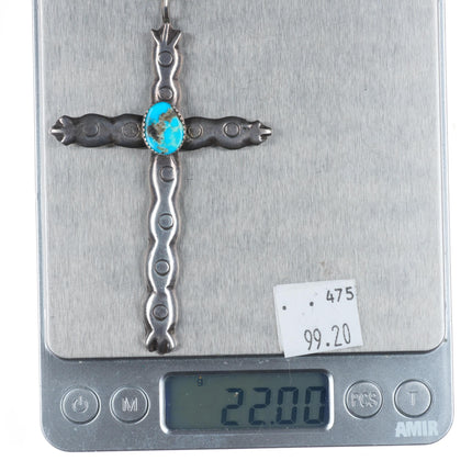 Big vintage Navajo sterling silver cross with turquoise