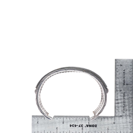 6.6" c1940 Big Zuni turquoise channel inlay sterling silver 3 row cuff bracelet