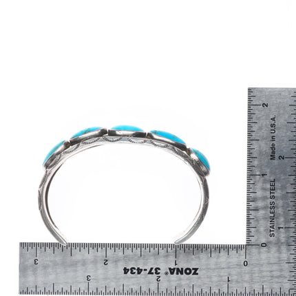 6" 30s-40's Navajo carinated sterling silver turquoise row cuff bracelet