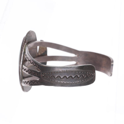 6.2" 1940's Navajo hand stamped sterling silver Royston turquoise cuff bracelet