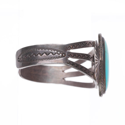 6.2" 1940's Navajo hand stamped sterling silver Royston turquoise cuff bracelet