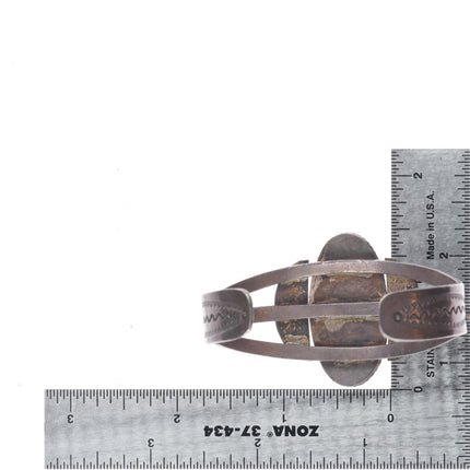 6.2" 1940's Navajo hand stamped sterling silver Royston turquoise cuff bracelet