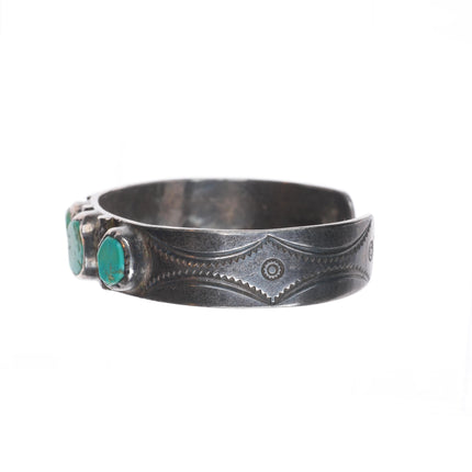 6.75" 30's-40's Navajo Vintage sterling silver turquoise row cuff bracelet