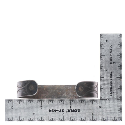 6.75" 30's-40's Navajo Vintage sterling silver turquoise row cuff bracelet