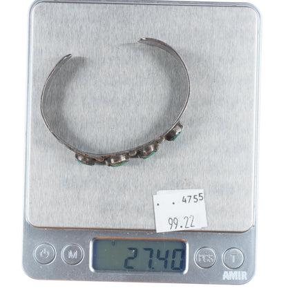 6.75" 30's-40's Navajo Vintage sterling silver turquoise row cuff bracelet
