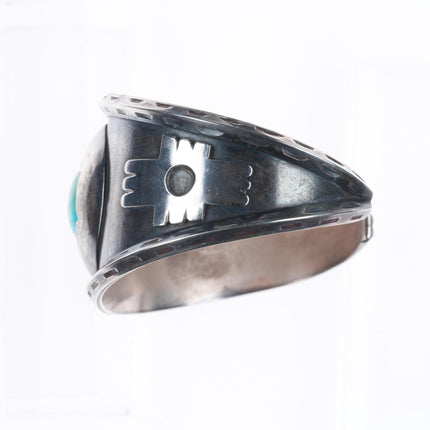 7" 50's-60's Navajo carinated sterling silver shadowbox turquoise cuff bracelet
