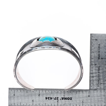 7" 50's-60's Navajo carinated sterling silver shadowbox turquoise cuff bracelet