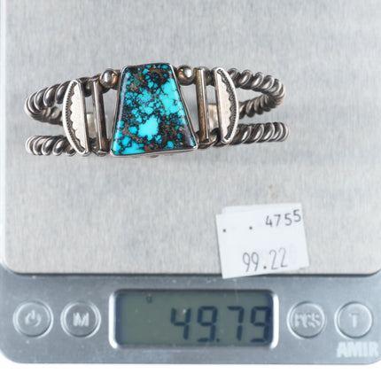 6" Vintage WB Navajo sterling silver spiderweb turquoise cuff bracelet