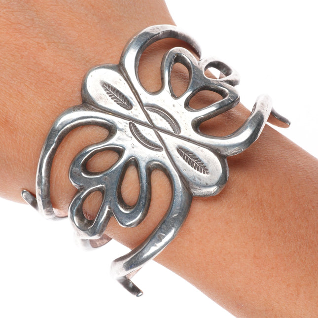 6.3" 30's-40's Navajo tufa cast sterling silver wide band cuff bracelet