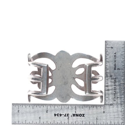 6.3" 30's-40's Navajo tufa cast sterling silver wide band cuff bracelet