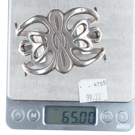 6.3" 30's-40's Navajo tufa cast sterling silver wide band cuff bracelet