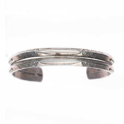 6.5" Antique Navajo ingot silver double carinated arrow stamped cuff bracelet