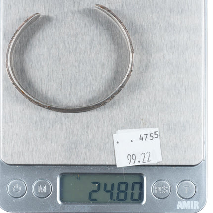 6.5" Antique Navajo ingot silver double carinated arrow stamped cuff bracelet