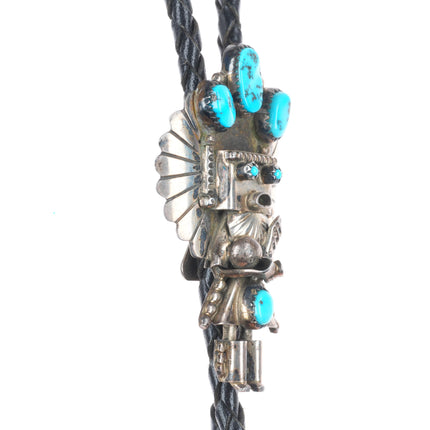 Vintage Doris Smallcanyon Navajo sterling silver Kachina bolo tie w/turquoise