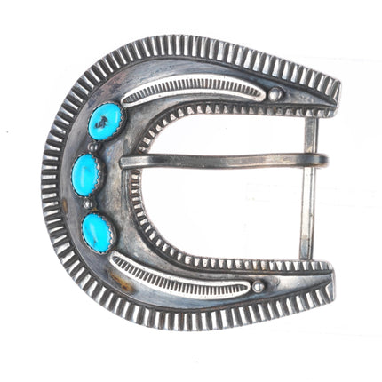 Vintage Harry Morgan Navajo sterling silver turquoise 1" ranger belt buckle set