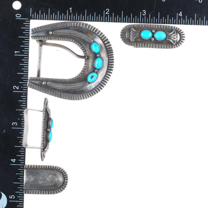 Vintage Harry Morgan Navajo sterling silver turquoise 1" ranger belt buckle set