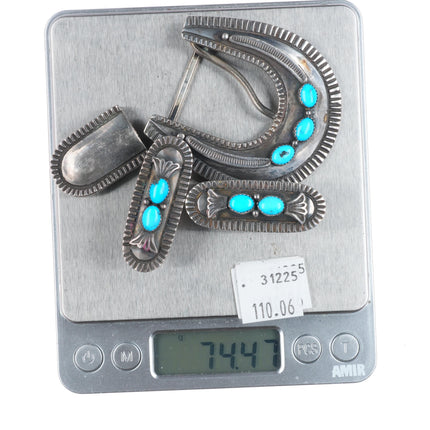 Vintage Harry Morgan Navajo sterling silver turquoise 1" ranger belt buckle set