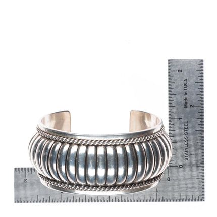 6.5" Thomas Charley Navajo sterling silver segmented melon cuff bracelet