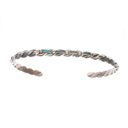 6.6" Vintage Zuni sterling silver needlepoint turquoise woven cuff bracelet