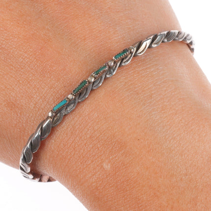 6.6" Vintage Zuni sterling silver needlepoint turquoise woven cuff bracelet