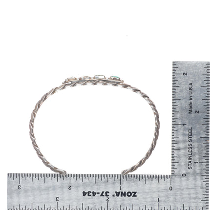 6.6" Vintage Zuni sterling silver needlepoint turquoise woven cuff bracelet