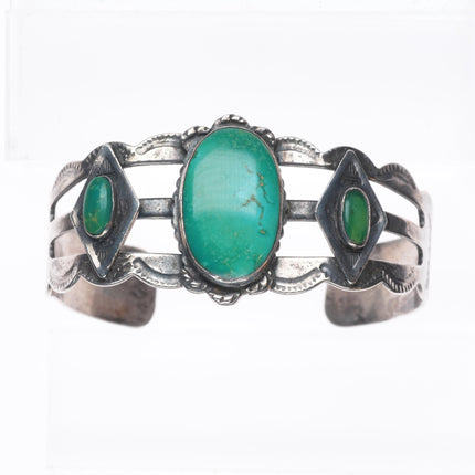 6.75" 1940 Fred Harvey type thunderbird sterling silver turquoise cuff bracelet