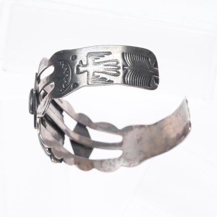 6.75" 1940 Fred Harvey type thunderbird sterling silver turquoise cuff bracelet
