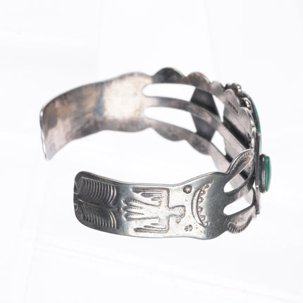 6.75" 1940 Fred Harvey type thunderbird sterling silver turquoise cuff bracelet