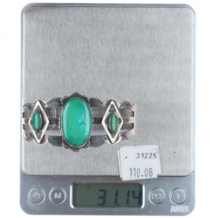 6.75" 1940 Fred Harvey type thunderbird sterling silver turquoise cuff bracelet