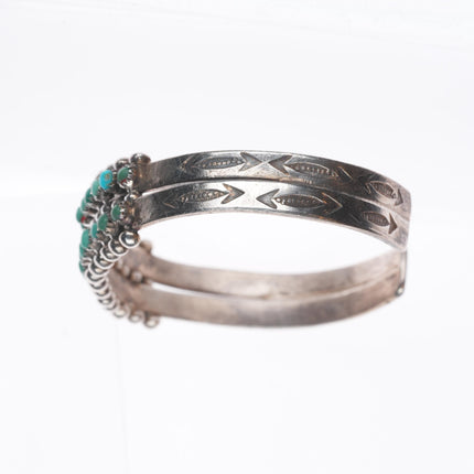 6" c1940's Zuni sterling silver 2 row snake eye turquoise cuff bracelet