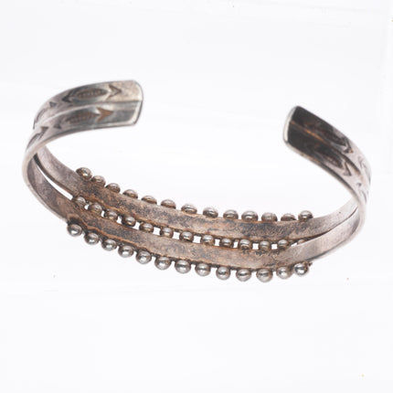 6" c1940's Zuni sterling silver 2 row snake eye turquoise cuff bracelet