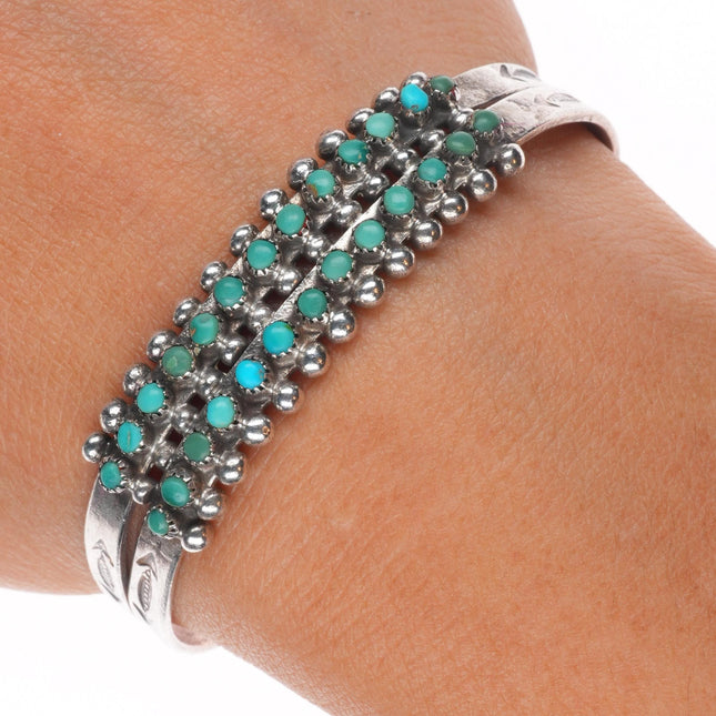 6" c1940's Zuni sterling silver 2 row snake eye turquoise cuff bracelet
