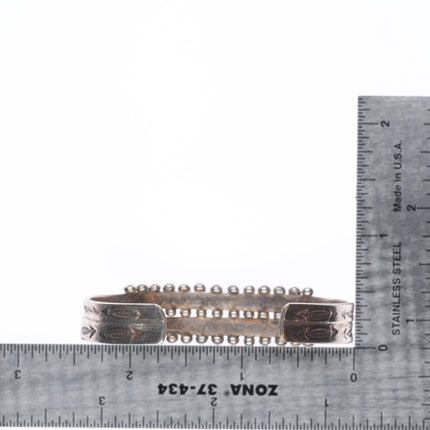 6" c1940's Zuni sterling silver 2 row snake eye turquoise cuff bracelet