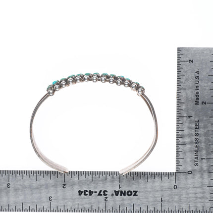 6" c1940's Zuni sterling silver 2 row snake eye turquoise cuff bracelet