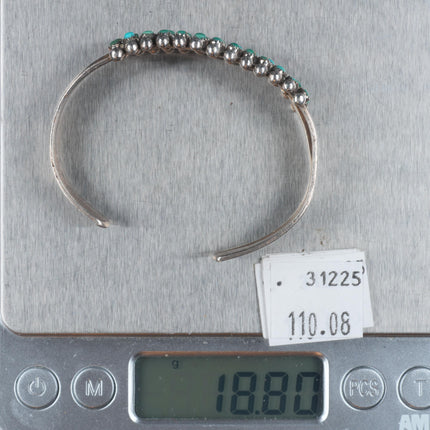 6" c1940's Zuni sterling silver 2 row snake eye turquoise cuff bracelet